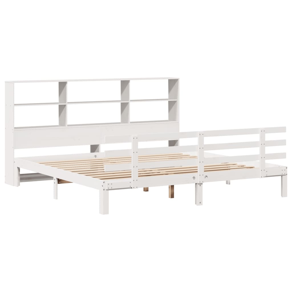 Seng med bokhylle uten madrass hvit 180x200 cm heltre furu