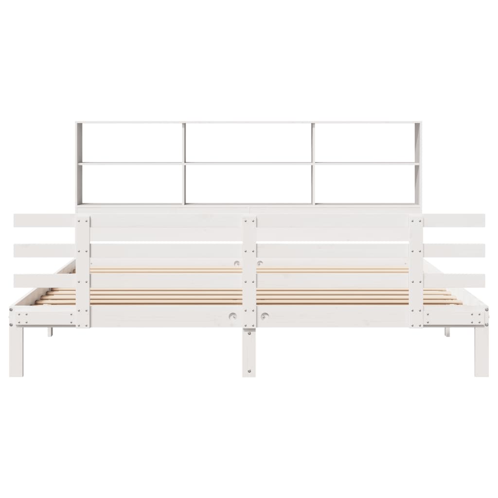 Seng med bokhylle uten madrass hvit 180x200 cm heltre furu