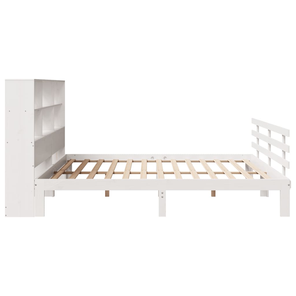 Seng med bokhylle uten madrass hvit 180x200 cm heltre furu