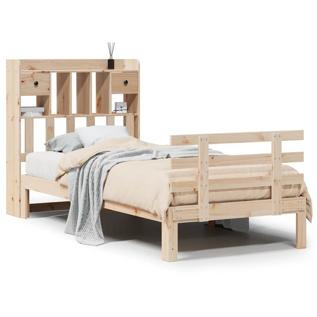 Seng med bokhylle uten madrass 75x190 cm heltre furu