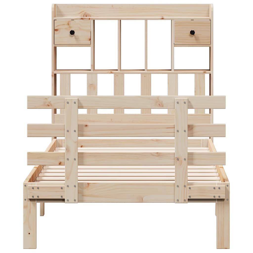 Seng med bokhylle uten madrass 75x190 cm heltre furu