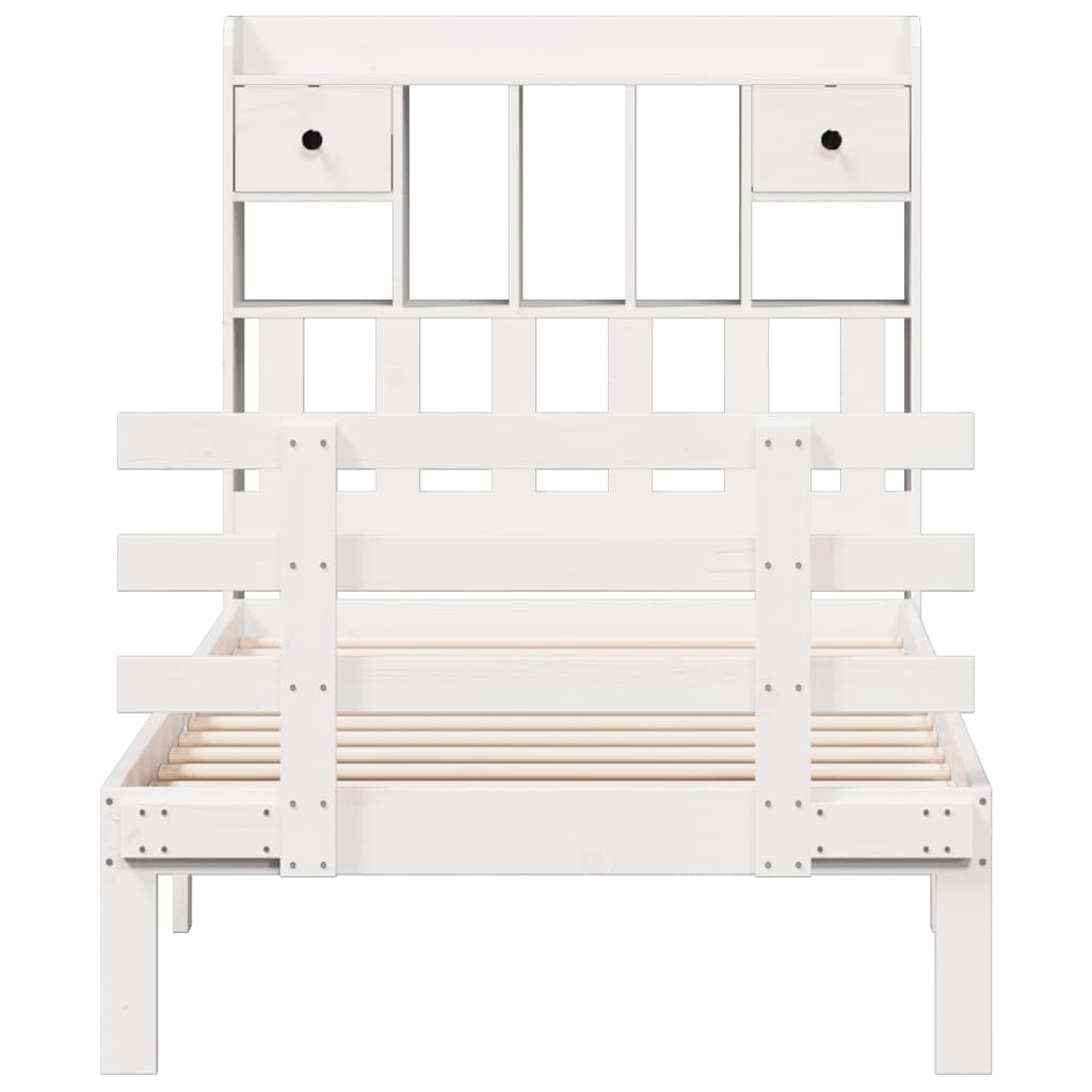 Seng med bokhylle uten madrass hvit 75x190 cm heltre furu