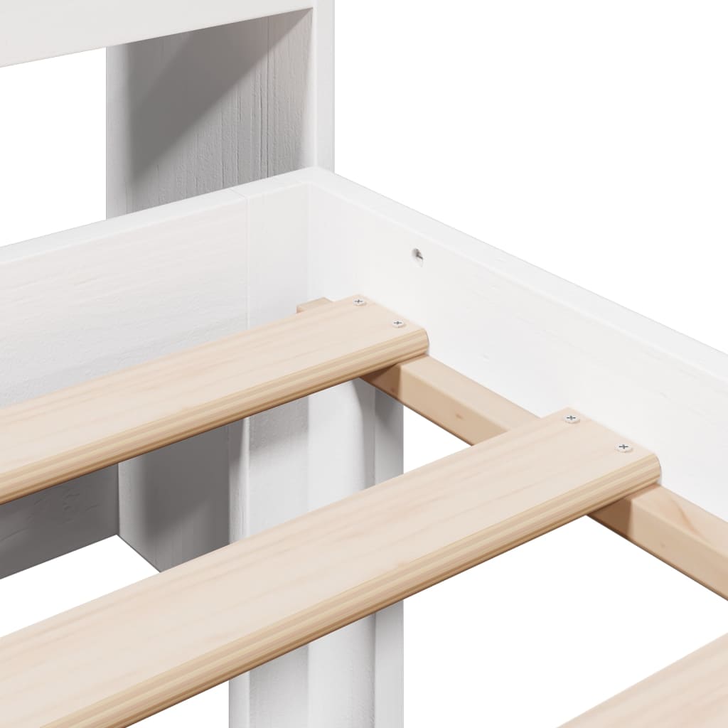 Seng med bokhylle uten madrass hvit 75x190 cm heltre furu