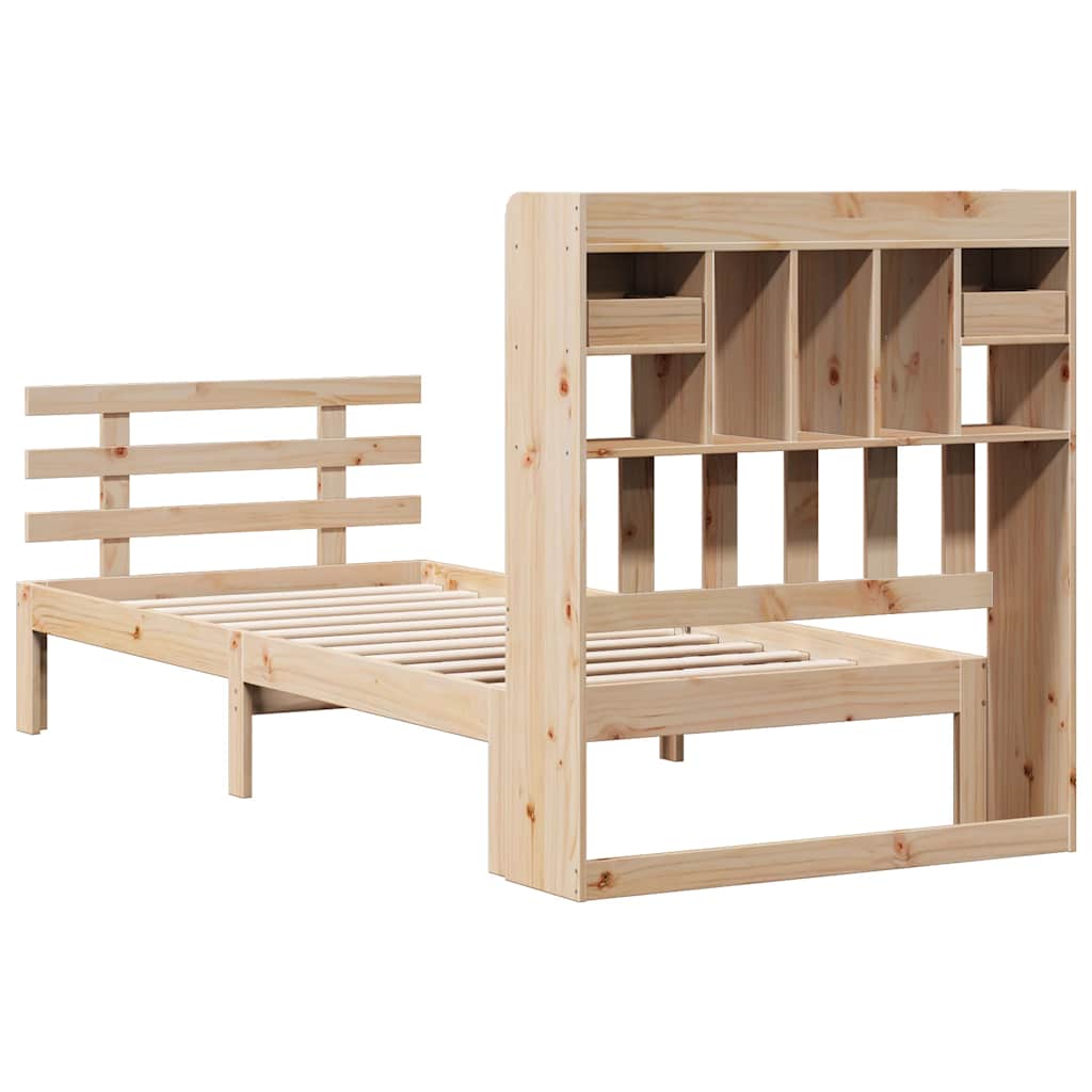 Seng med bokhylle uten madrass 90x190 cm heltre furu