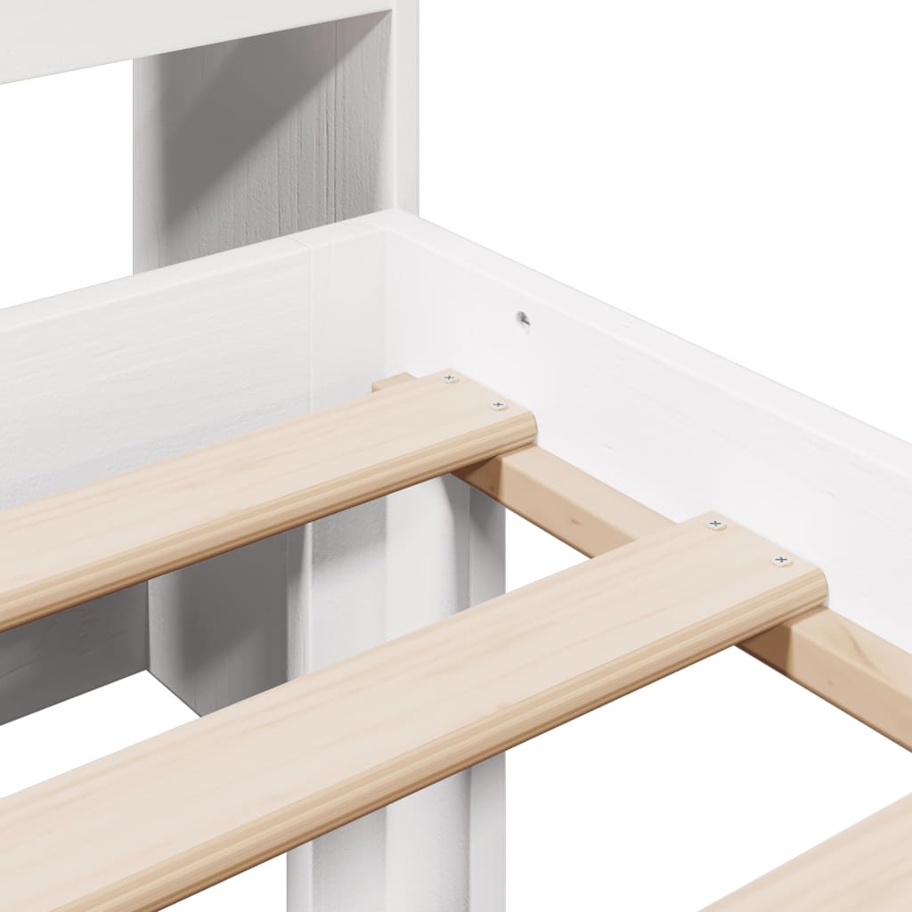 Seng med bokhylle uten madrass hvit 90x190 cm heltre furu