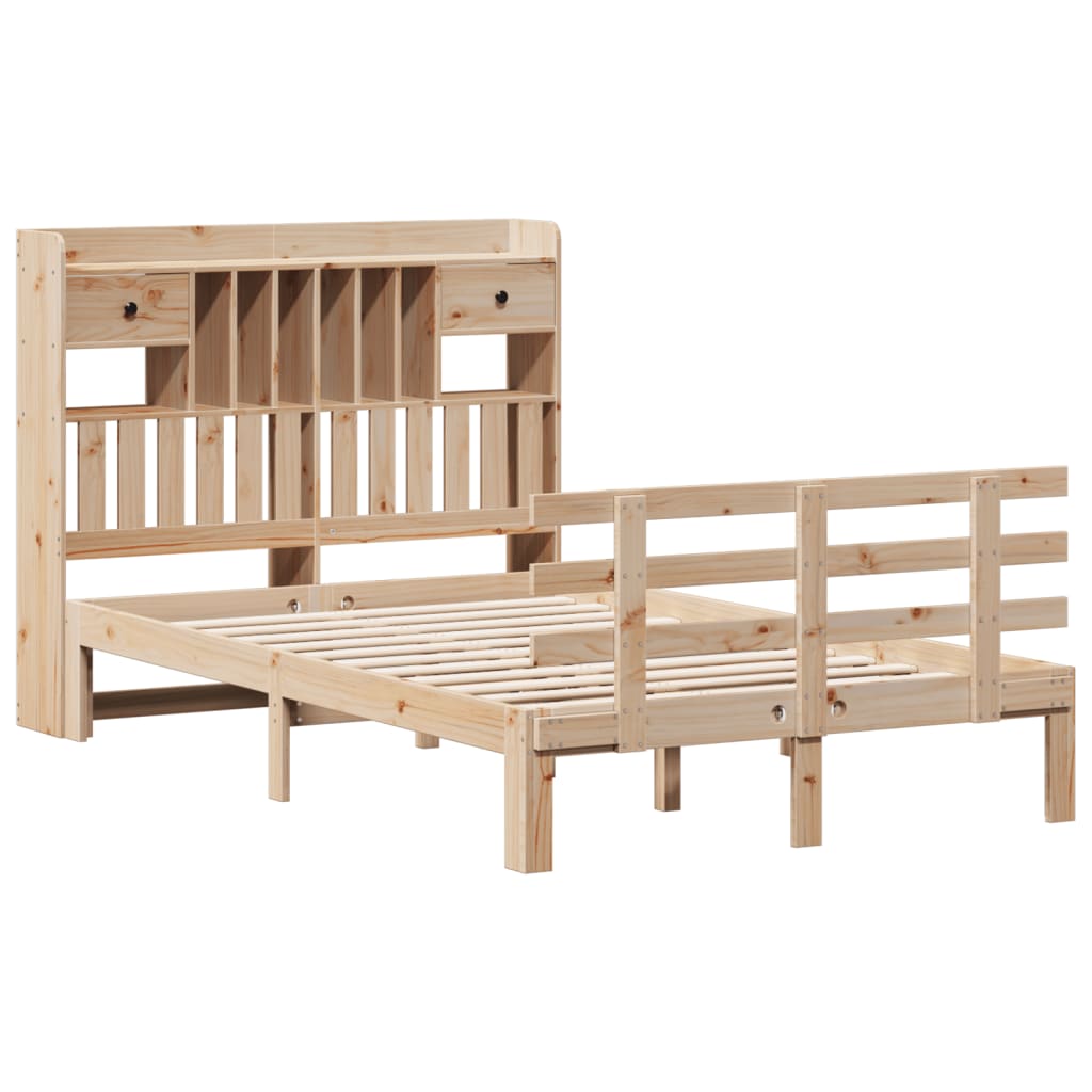 Seng med bokhylle uten madrass 135x190 cm heltre furu