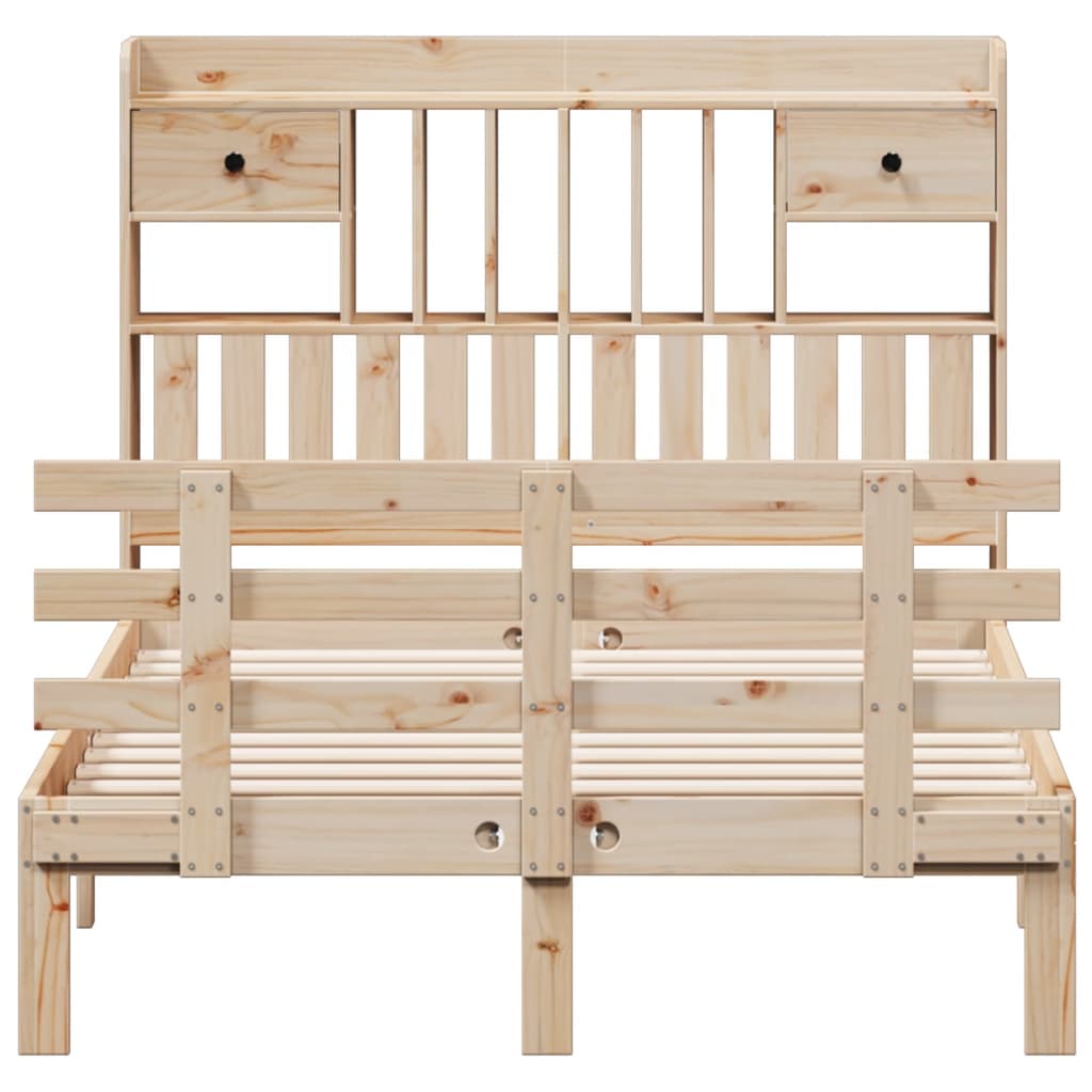 Seng med bokhylle uten madrass 135x190 cm heltre furu