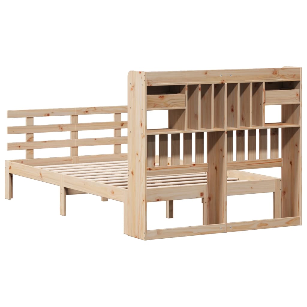 Seng med bokhylle uten madrass 135x190 cm heltre furu