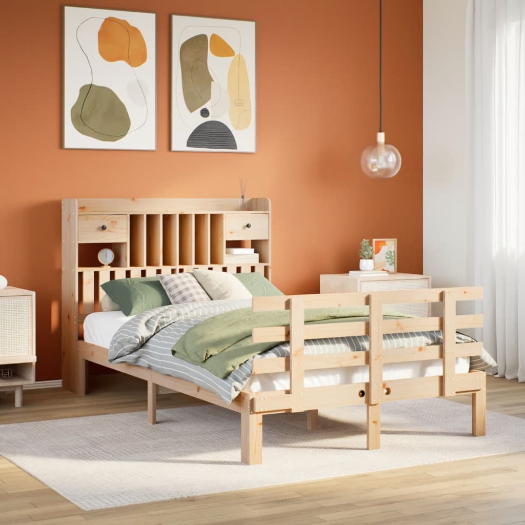 Seng med bokhylle uten madrass 135x190 cm heltre furu