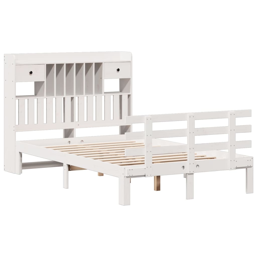 Seng med bokhylle uten madrass hvit 135x190 cm heltre furu