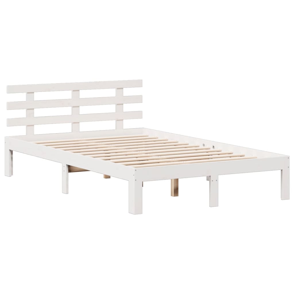 Seng med bokhylle uten madrass hvit 135x190 cm heltre furu