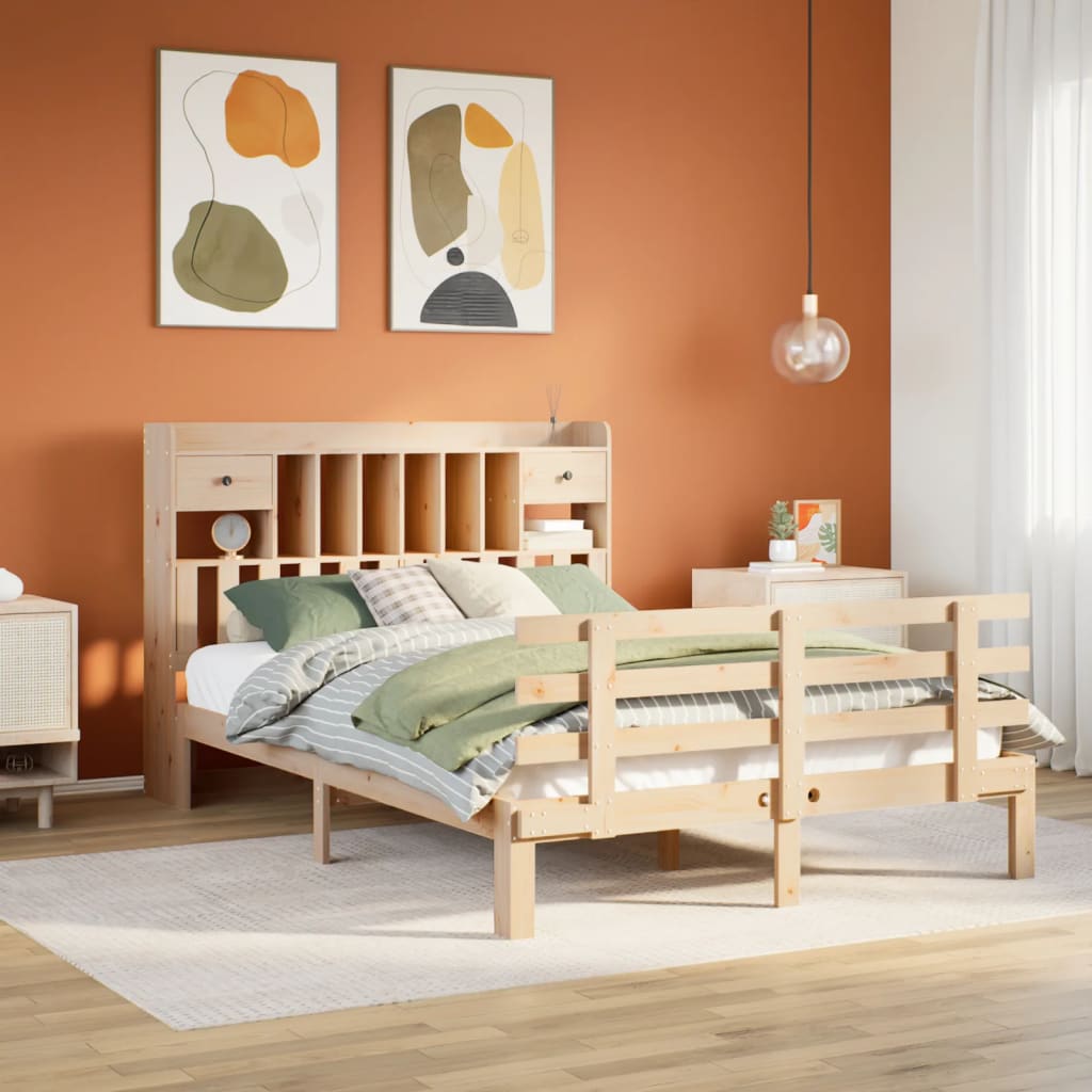 Seng med bokhylle uten madrass 140x190 cm heltre furu