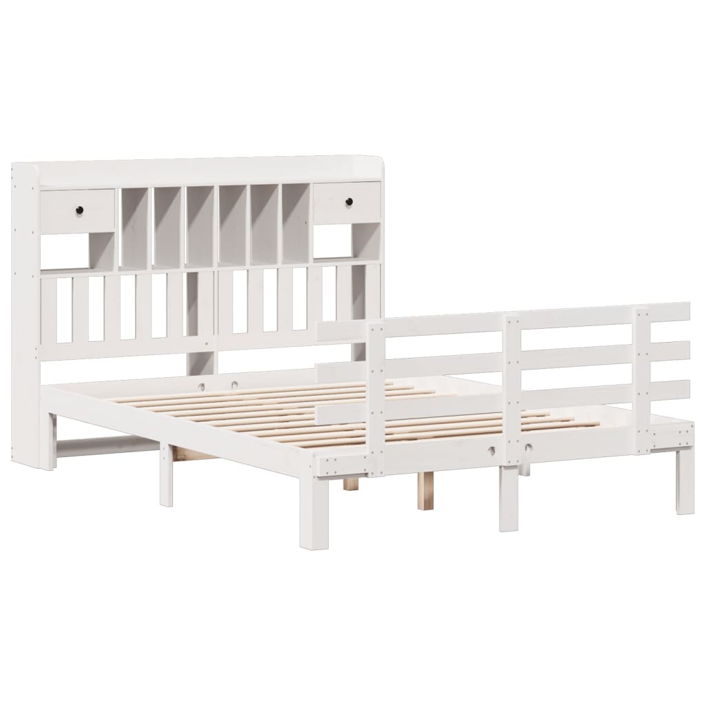 Seng med bokhylle uten madrass hvit 140x190 cm heltre furu