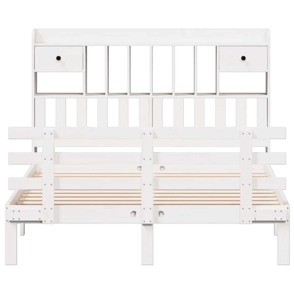 Seng med bokhylle uten madrass hvit 140x190 cm heltre furu
