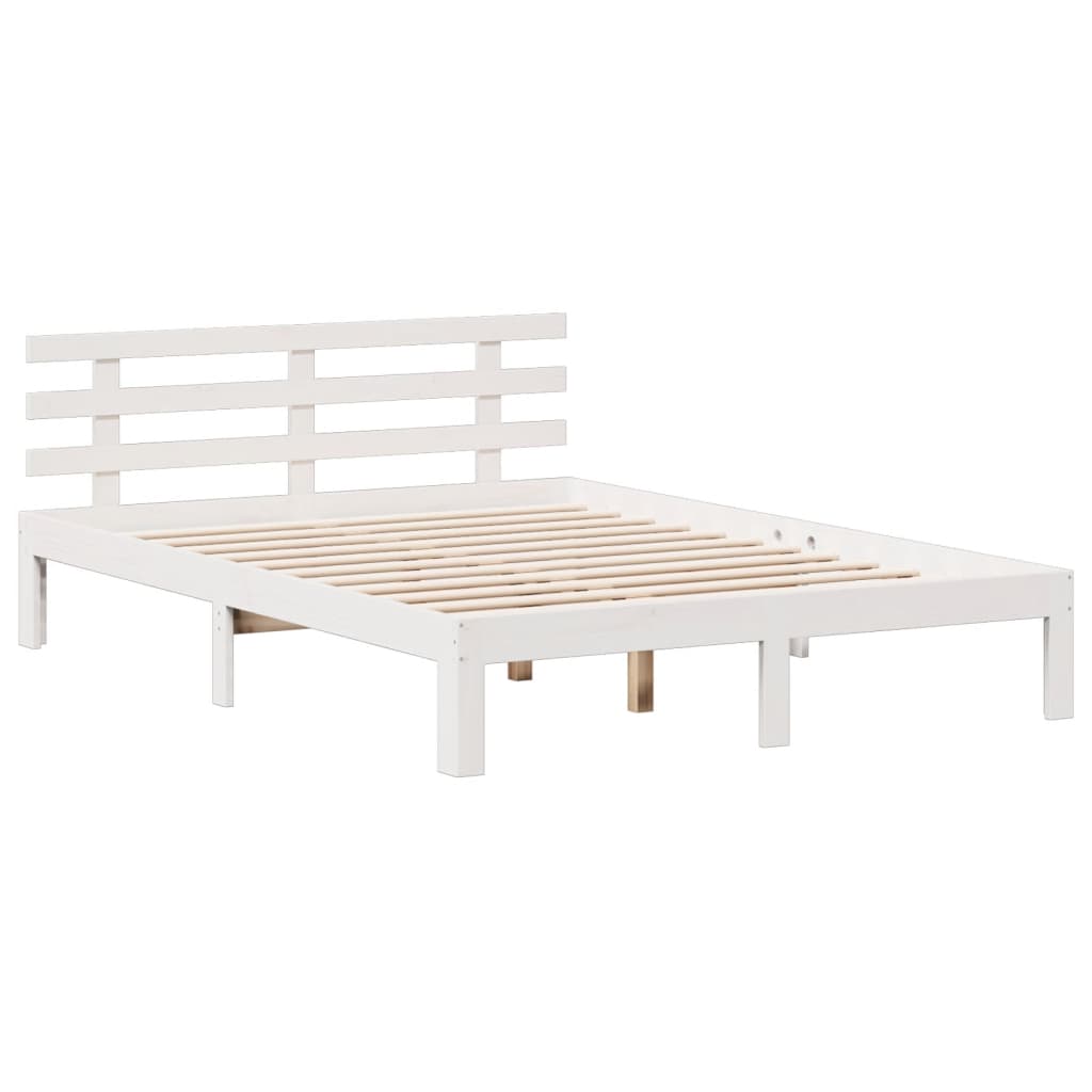 Seng med bokhylle uten madrass hvit 140x190 cm heltre furu