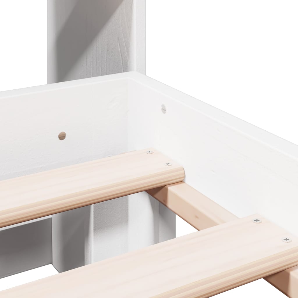 Seng med bokhylle uten madrass hvit 140x190 cm heltre furu