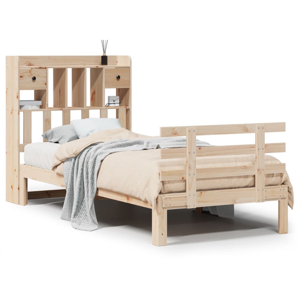 Seng med bokhylle uten madrass 90x200 cm heltre furu