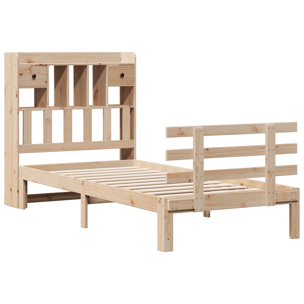 Seng med bokhylle uten madrass 90x200 cm heltre furu