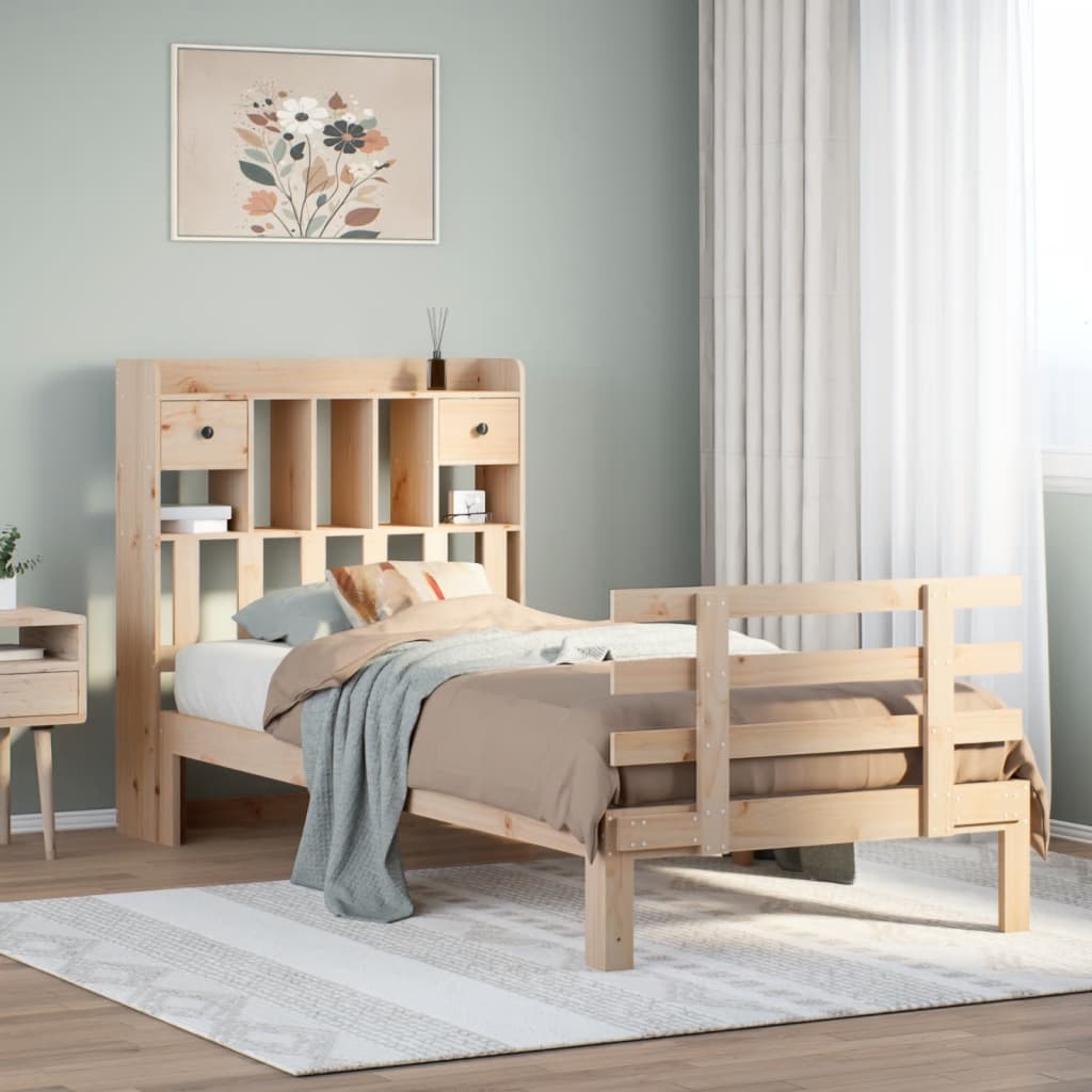 Seng med bokhylle uten madrass 90x200 cm heltre furu