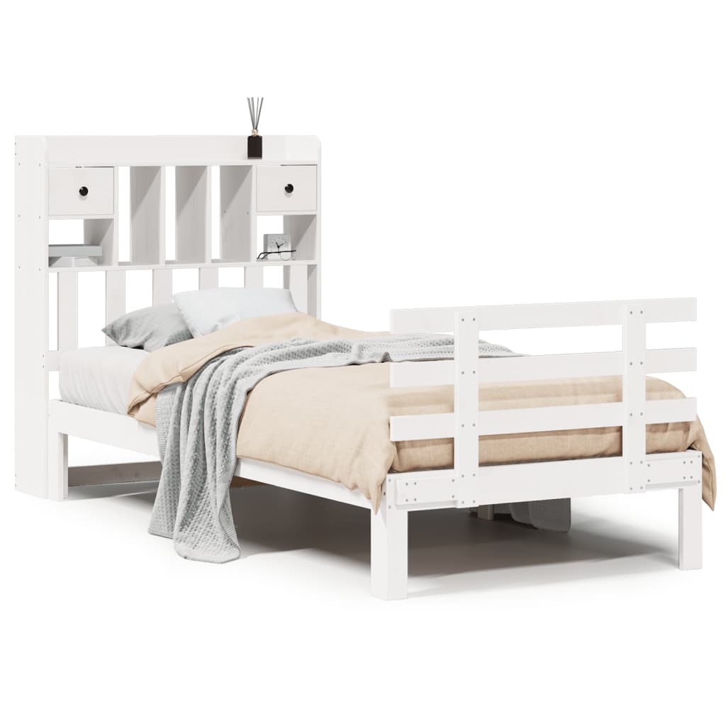 Seng med bokhylle uten madrass hvit 90x200 cm heltre furu