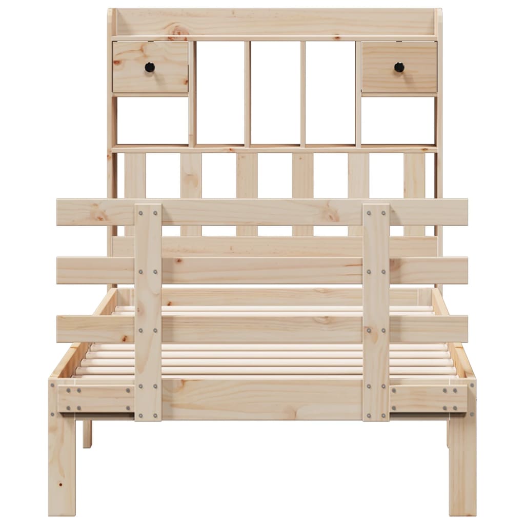 Seng med bokhylle uten madrass 100x200 cm heltre furu