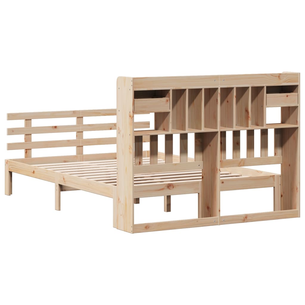 Seng med bokhylle uten madrass 140x200 cm heltre furu