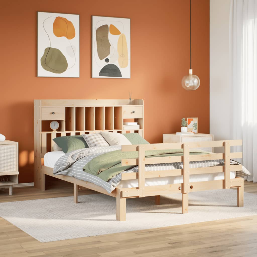 Seng med bokhylle uten madrass 140x200 cm heltre furu