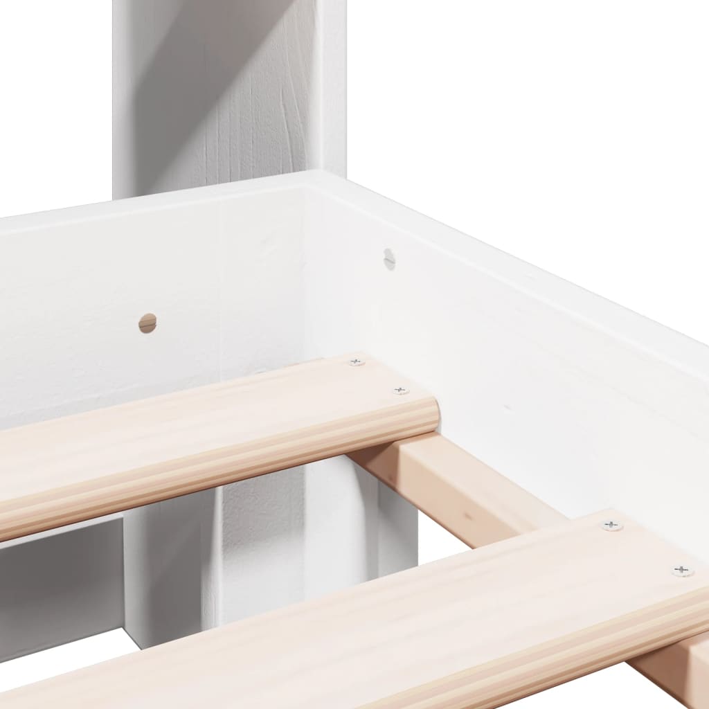 Seng med bokhylle uten madrass hvit 140x200 cm heltre furu