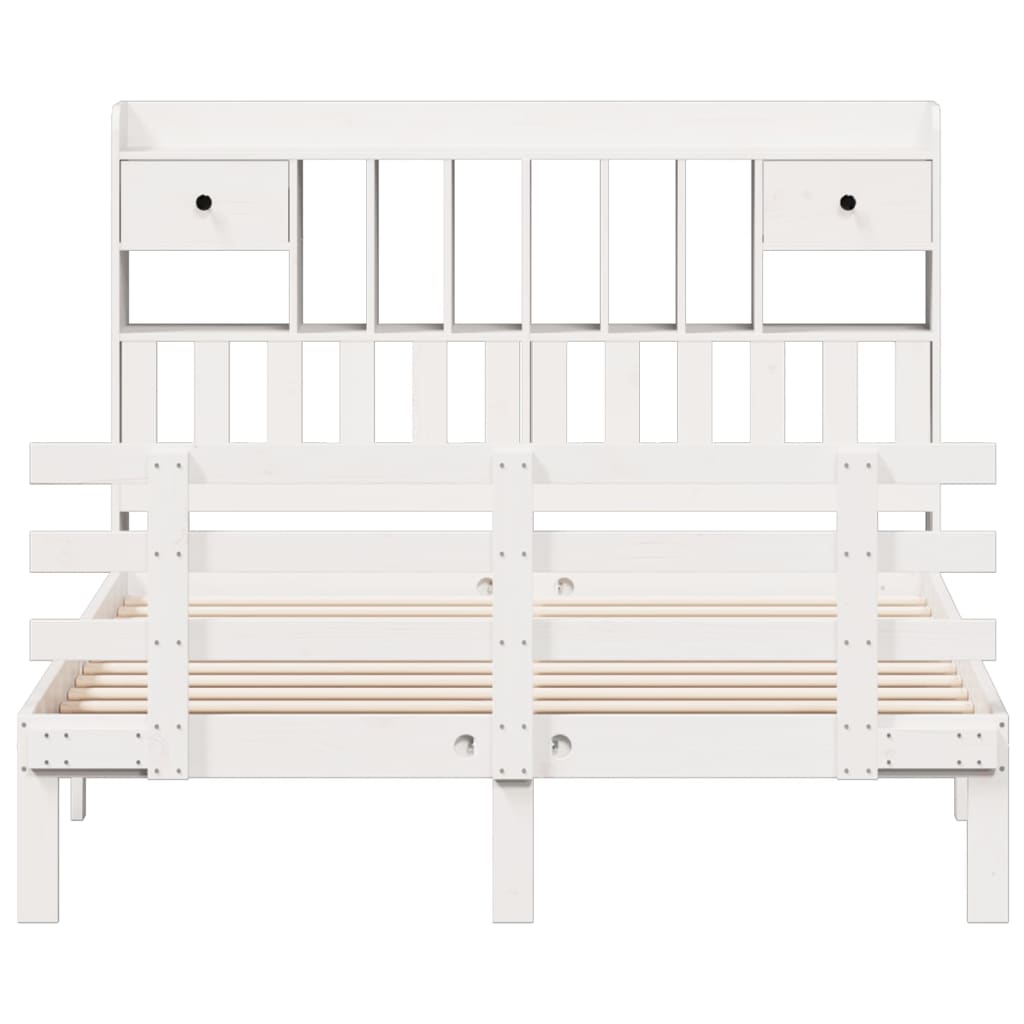 Seng med bokhylle uten madrass hvit 150x200 cm heltre furu