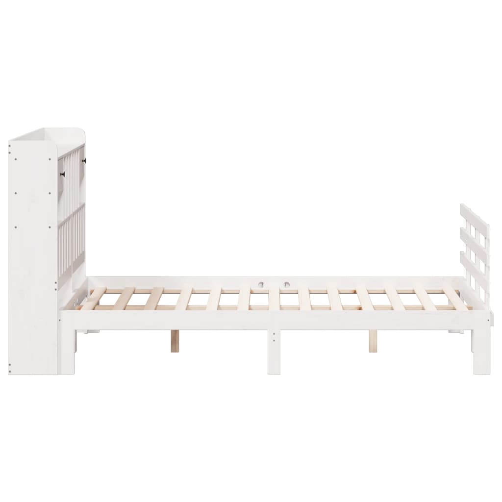 Seng med bokhylle uten madrass hvit 150x200 cm heltre furu