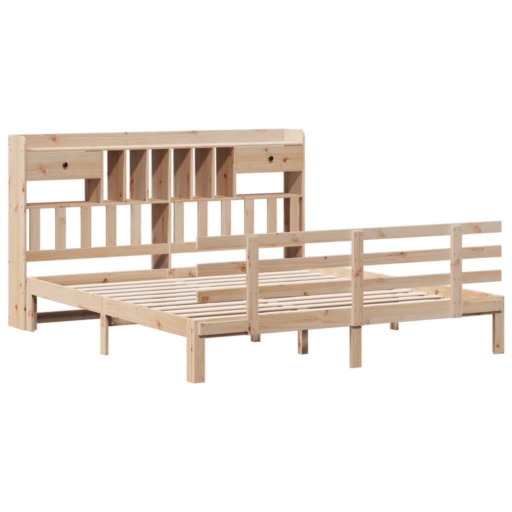 Seng med bokhylle uten madrass 180x200 cm heltre furu