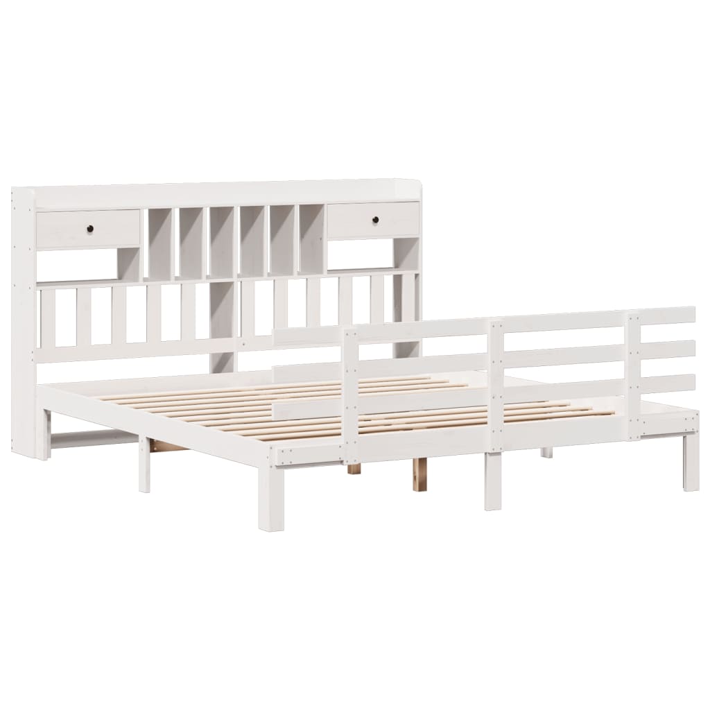 Seng med bokhylle uten madrass hvit 180x200 cm heltre furu