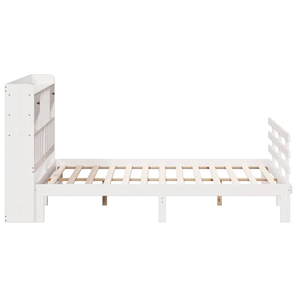 Seng med bokhylle uten madrass hvit 180x200 cm heltre furu