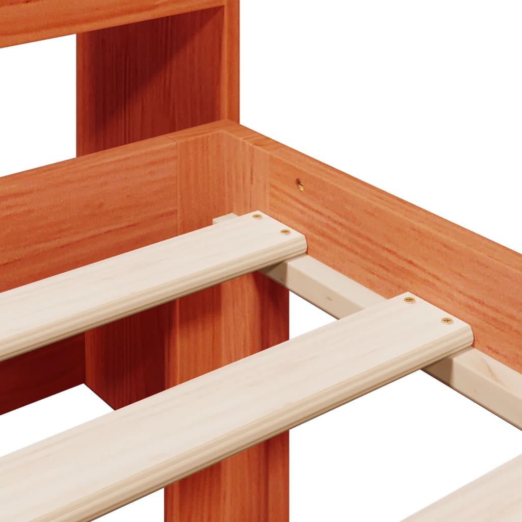 Seng med bokhylle uten madrass voksbrun 75x190 cm heltre furu