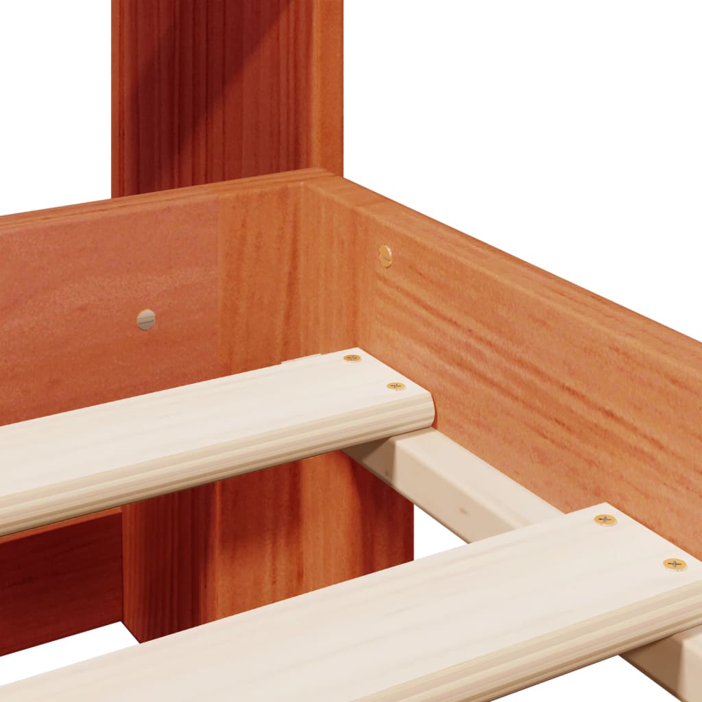 Seng med bokhylle uten madrass voksbrun 140x190 cm heltre furu