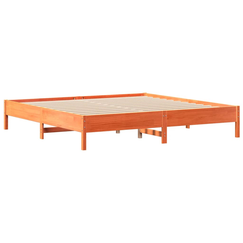 Seng med bokhylle uten madrass voksbrun 200x200 cm heltre furu