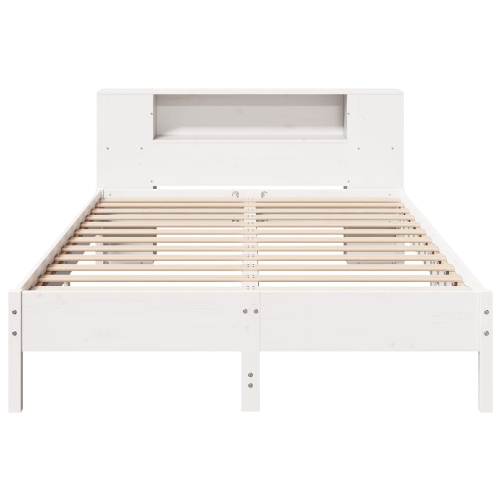 Seng med bokhylle uten madrass hvit 160x200 cm heltre furu