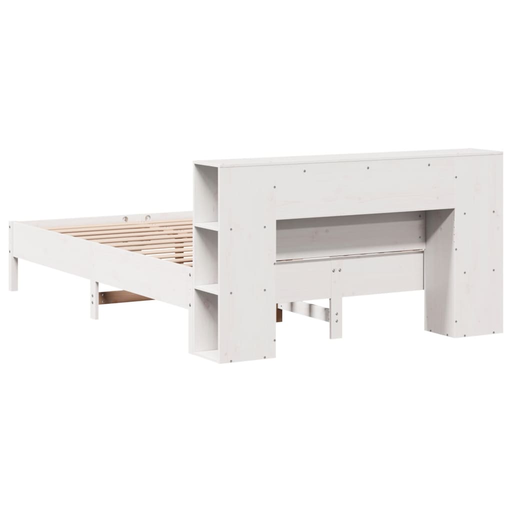 Seng med bokhylle uten madrass hvit 160x200 cm heltre furu