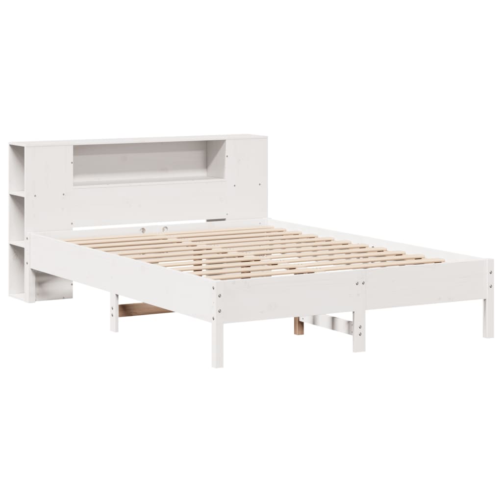 Seng med bokhylle uten madrass hvit 150x200 cm heltre furu