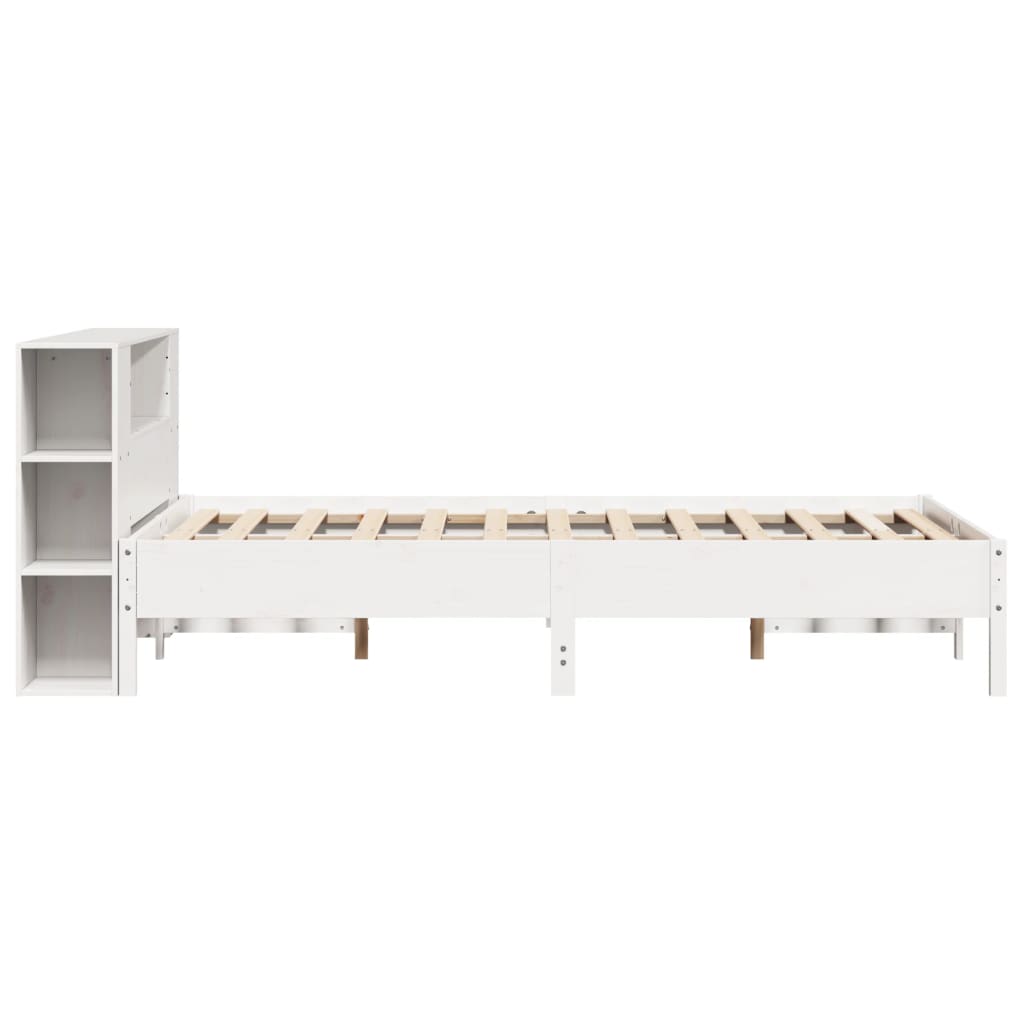 Seng med bokhylle uten madrass hvit 150x200 cm heltre furu