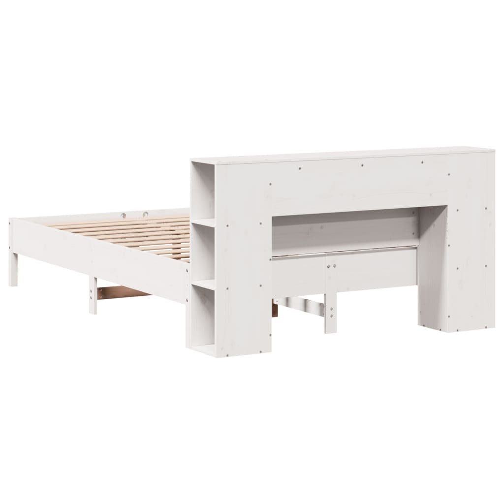 Seng med bokhylle uten madrass hvit 150x200 cm heltre furu