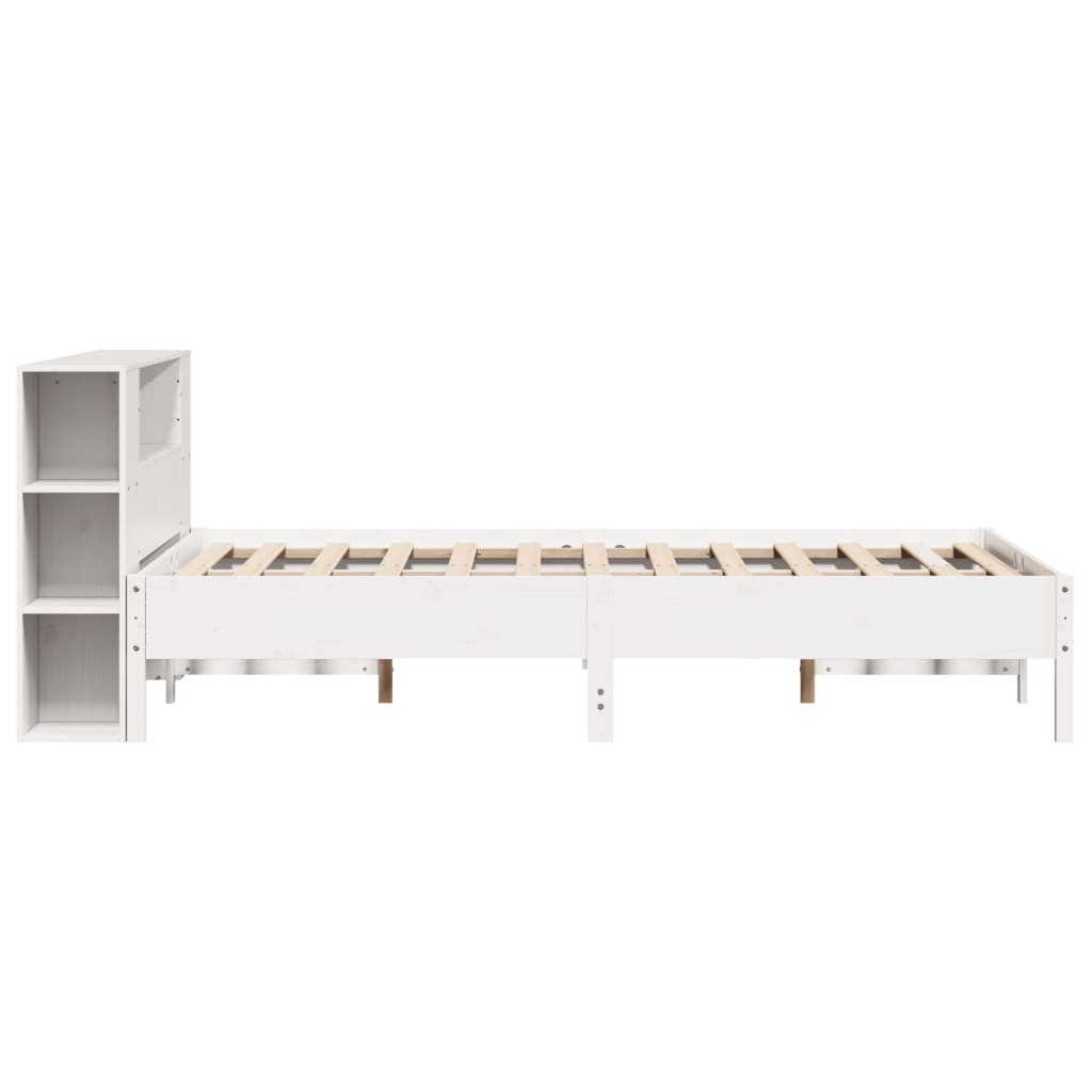 Seng med bokhylle uten madrass hvit 140x200 cm heltre furu