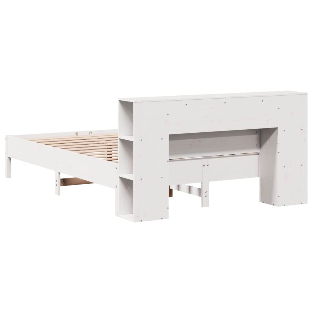 Seng med bokhylle uten madrass hvit 140x200 cm heltre furu