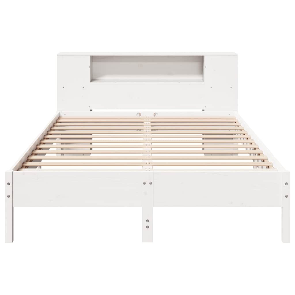 Seng med bokhylle uten madrass hvit 140x190 cm heltre furu