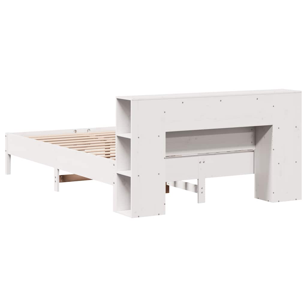 Seng med bokhylle uten madrass hvit 140x190 cm heltre furu