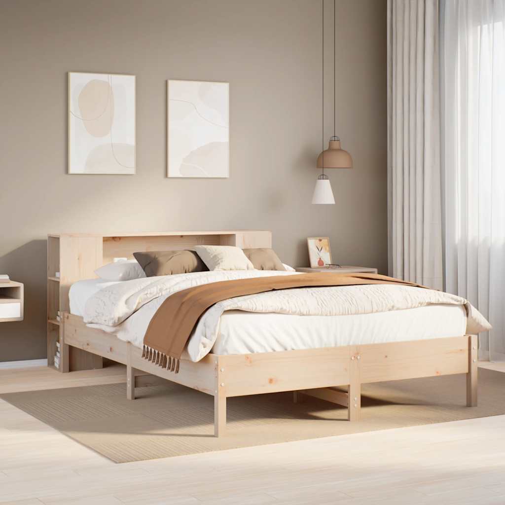 Seng med bokhylle uten madrass 135x190 cm heltre furu