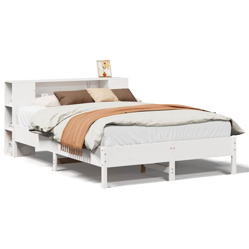 Seng med bokhylle uten madrass hvit 135x190 cm heltre furu