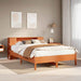 Seng med bokhylle uten madrass voksbrun 135x190 cm heltre furu