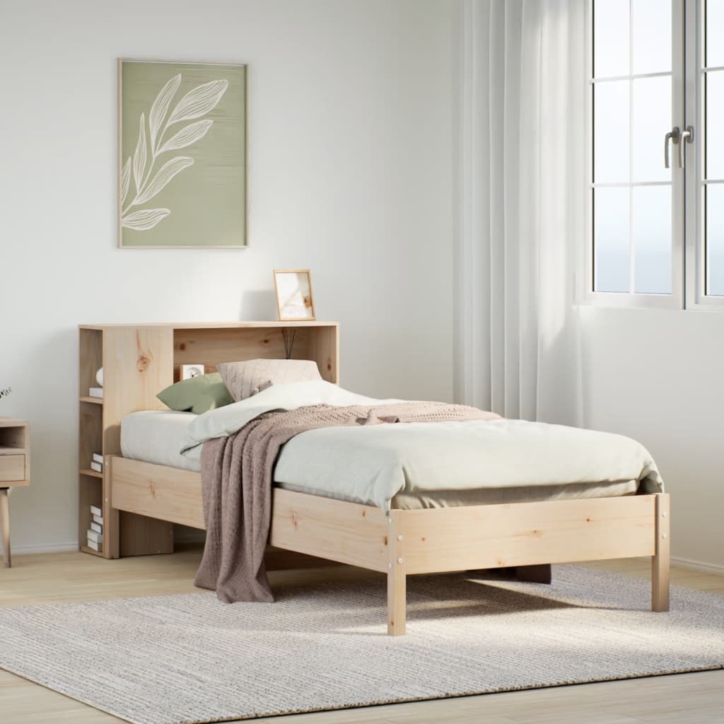 Seng med bokhylle uten madrass 75x190 cm heltre furu