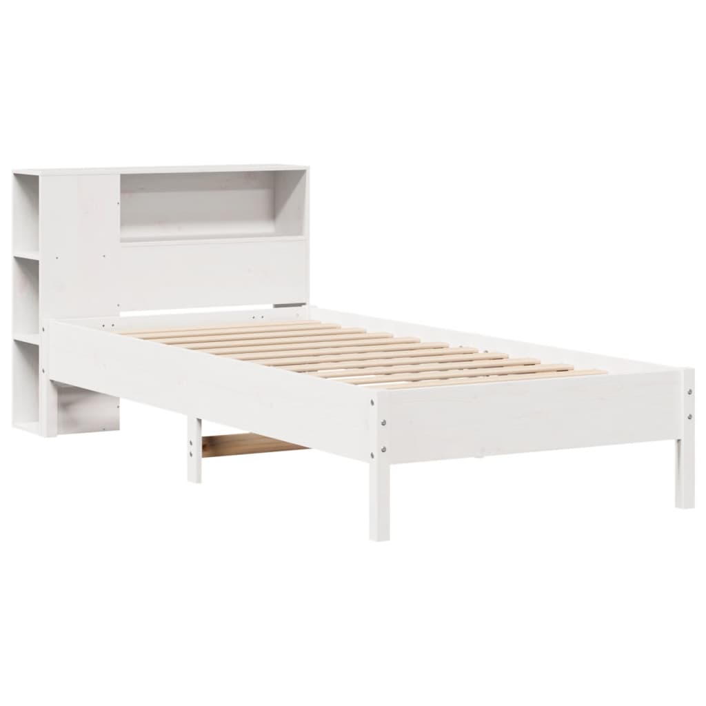 Seng med bokhylle uten madrass hvit 75x190 cm heltre furu